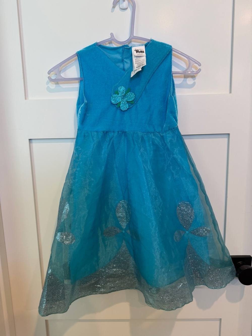 Trolls Teal Glitter Flower Party Dress